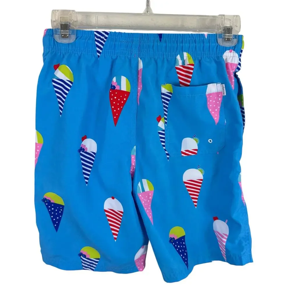 Maamgic Blue‎ Ice Cream Print Drawstring Mesh Brief Swim Trunks Boy's Size 10 12